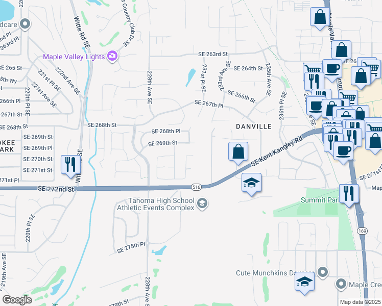 map of restaurants, bars, coffee shops, grocery stores, and more near 27016 230th Place Southeast in Maple Valley