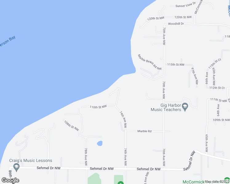 map of restaurants, bars, coffee shops, grocery stores, and more near 11220 74th Avenue Northwest in Gig Harbor