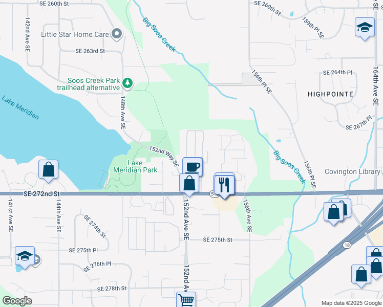 map of restaurants, bars, coffee shops, grocery stores, and more near 15232 Southeast 272nd Street in Kent