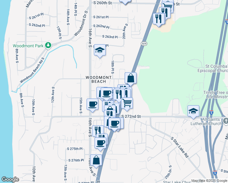 map of restaurants, bars, coffee shops, grocery stores, and more near 1831 South 268th Street in Des Moines