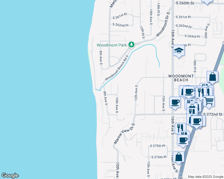 map of restaurants, bars, coffee shops, grocery stores, and more near 26916 9th Avenue South in Des Moines