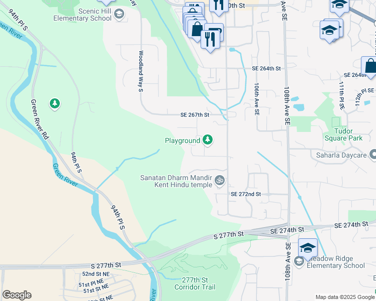 map of restaurants, bars, coffee shops, grocery stores, and more near 26827 102nd Place Southeast in Kent