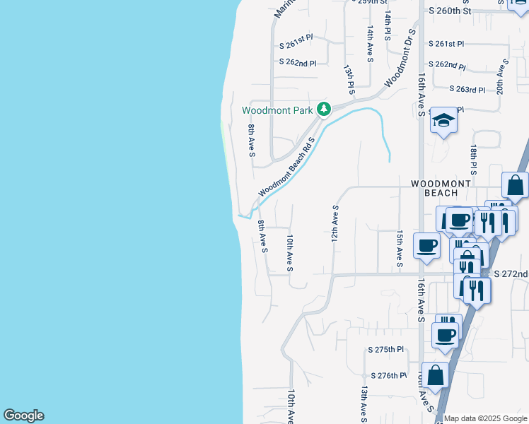 map of restaurants, bars, coffee shops, grocery stores, and more near 26525 8th Avenue South in Des Moines