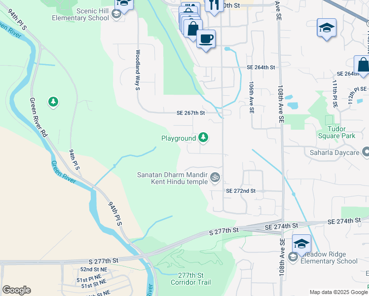 map of restaurants, bars, coffee shops, grocery stores, and more near 26827 102nd Place Southeast in Kent