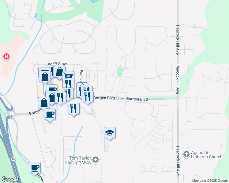 map of restaurants, bars, coffee shops, grocery stores, and more near 11400 Olympus Way in Gig Harbor