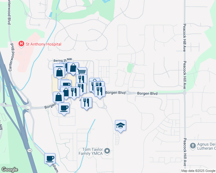 map of restaurants, bars, coffee shops, grocery stores, and more near 11323 Borgen Loop Northwest in Gig Harbor