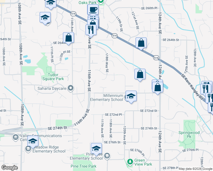 map of restaurants, bars, coffee shops, grocery stores, and more near 11732 Southeast 269th Place in Kent