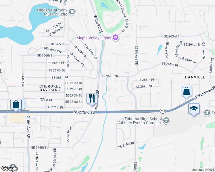 map of restaurants, bars, coffee shops, grocery stores, and more near 26821 225th Avenue Southeast in Maple Valley