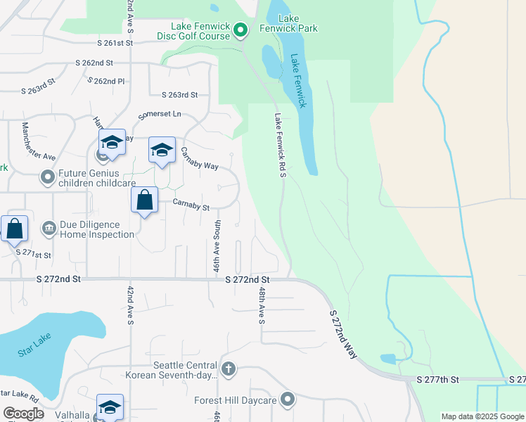 map of restaurants, bars, coffee shops, grocery stores, and more near 27148 48th Place South in Kent