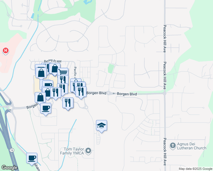 map of restaurants, bars, coffee shops, grocery stores, and more near 11400 Olympus Way in Gig Harbor