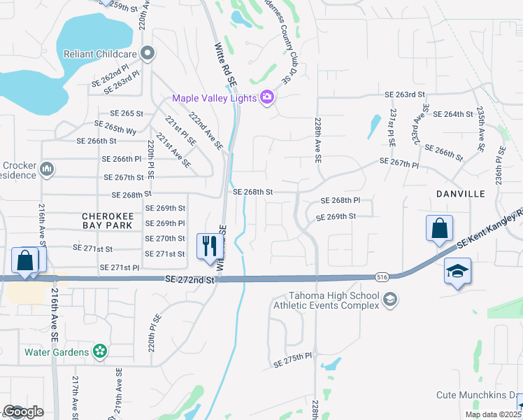 map of restaurants, bars, coffee shops, grocery stores, and more near 26821 225th Avenue Southeast in Maple Valley