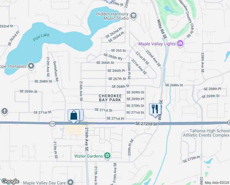 map of restaurants, bars, coffee shops, grocery stores, and more near 21848 Southeast 269th Street in Maple Valley