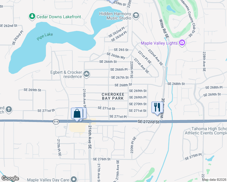 map of restaurants, bars, coffee shops, grocery stores, and more near 26816 218th Avenue Southeast in Maple Valley