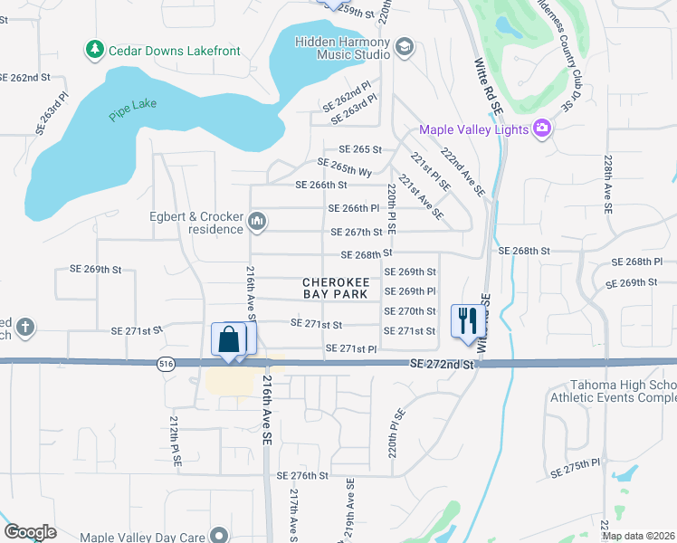 map of restaurants, bars, coffee shops, grocery stores, and more near 26816 218th Avenue Southeast in Maple Valley