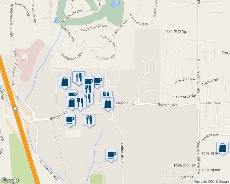 map of restaurants, bars, coffee shops, grocery stores, and more near 11323 Borgen Loop Northwest in Gig Harbor