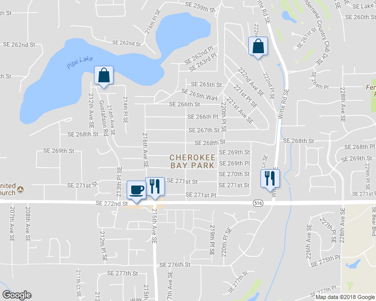 map of restaurants, bars, coffee shops, grocery stores, and more near 26816 218th Avenue Southeast in Maple Valley