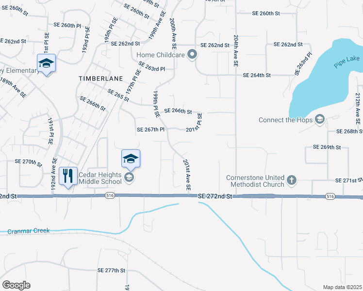 map of restaurants, bars, coffee shops, grocery stores, and more near 20007 Southeast 268th Street in Covington