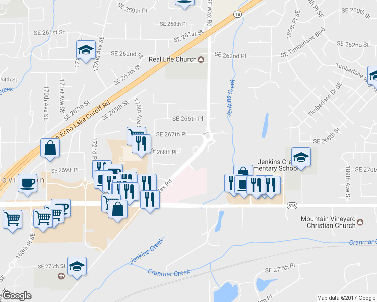map of restaurants, bars, coffee shops, grocery stores, and more near 26713 178th Loop Southeast in Covington