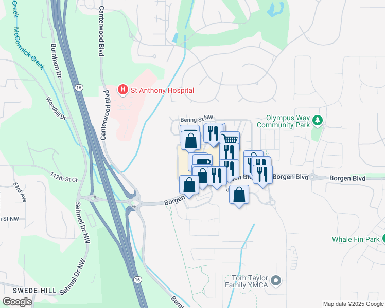 map of restaurants, bars, coffee shops, grocery stores, and more near 11400 51st Avenue Northwest in Gig Harbor