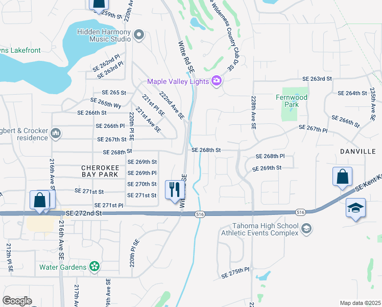 map of restaurants, bars, coffee shops, grocery stores, and more near 26807 224th Avenue Southeast in Maple Valley