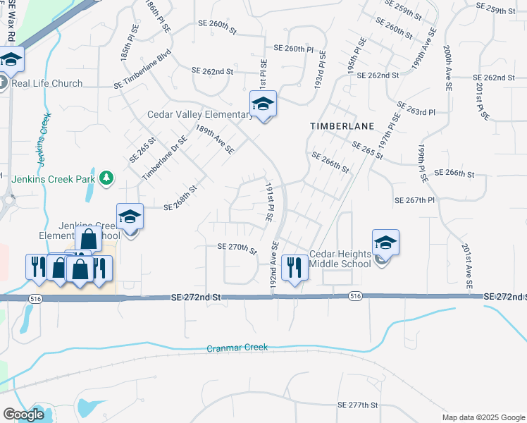 map of restaurants, bars, coffee shops, grocery stores, and more near 26735 191st Place Southeast in Covington