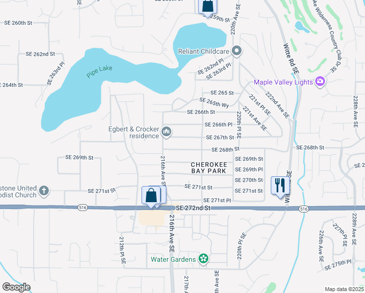 map of restaurants, bars, coffee shops, grocery stores, and more near 21642 Southeast 268th Street in Maple Valley