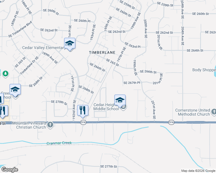 map of restaurants, bars, coffee shops, grocery stores, and more near 26722 196th Avenue Southeast in Covington