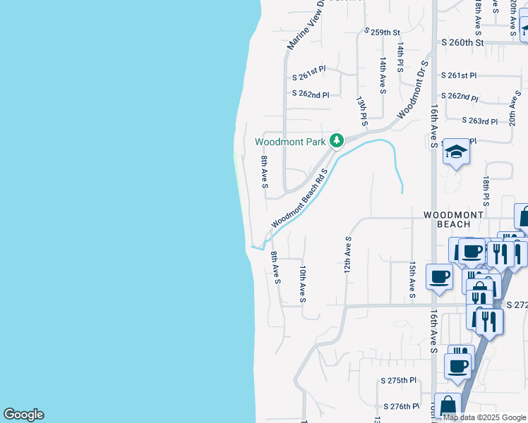 map of restaurants, bars, coffee shops, grocery stores, and more near 26525 8th Avenue South in Des Moines