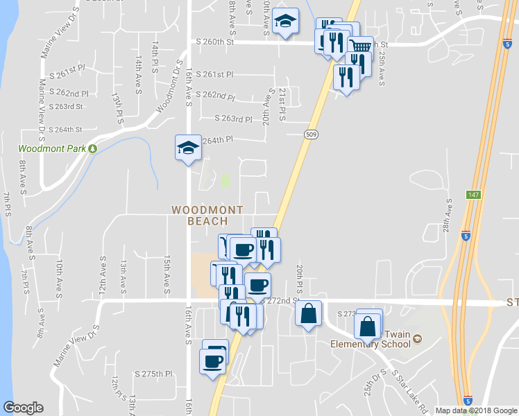 map of restaurants, bars, coffee shops, grocery stores, and more near 26613 19th Avenue South in Des Moines