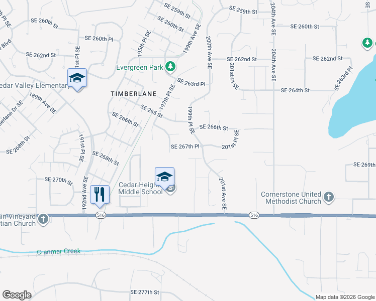 map of restaurants, bars, coffee shops, grocery stores, and more near 19837 Southeast 267th Place in Kent