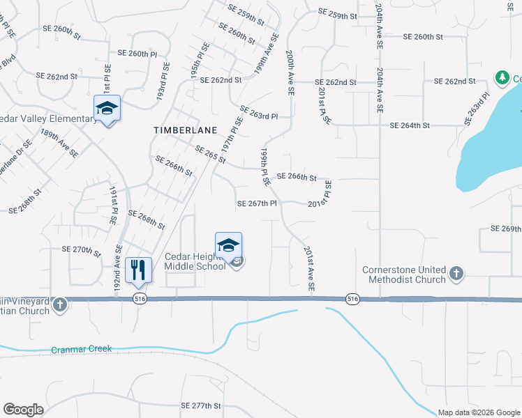 map of restaurants, bars, coffee shops, grocery stores, and more near 19837 Southeast 267th Place in Covington