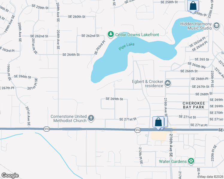 map of restaurants, bars, coffee shops, grocery stores, and more near 20936 Southeast 268th Street in Covington