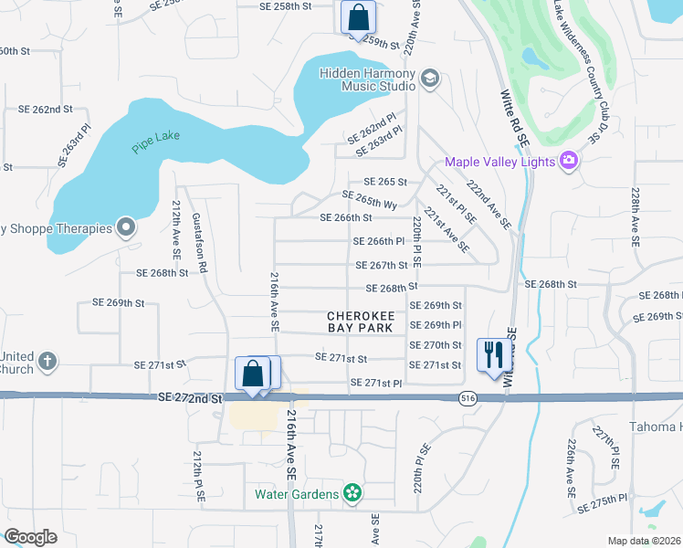 map of restaurants, bars, coffee shops, grocery stores, and more near 26711 218th Avenue Southeast in Maple Valley