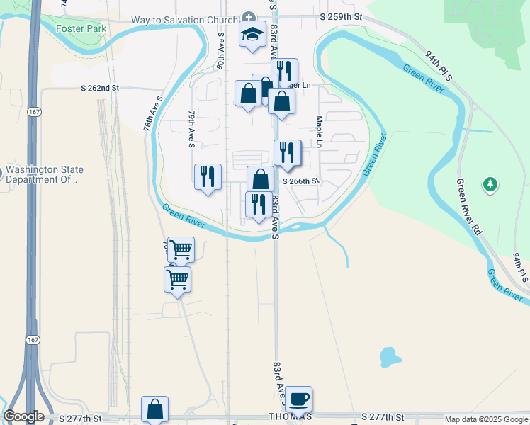 map of restaurants, bars, coffee shops, grocery stores, and more near 1819 Central Avenue South in Kent