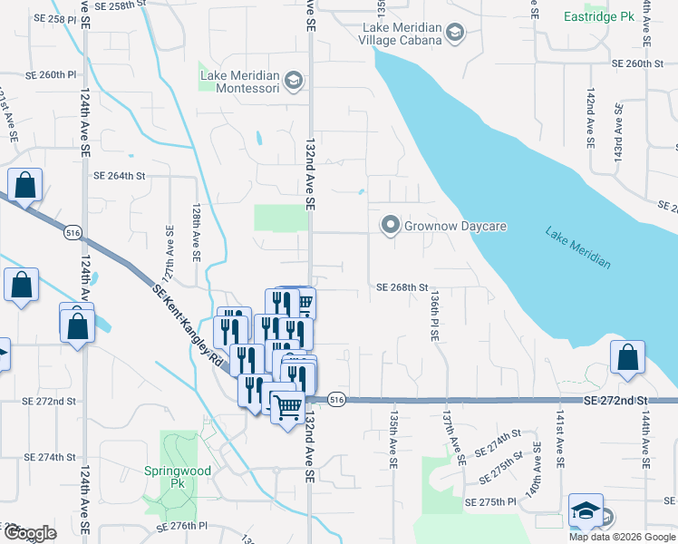 map of restaurants, bars, coffee shops, grocery stores, and more near 26704 132nd Avenue Southeast in Kent