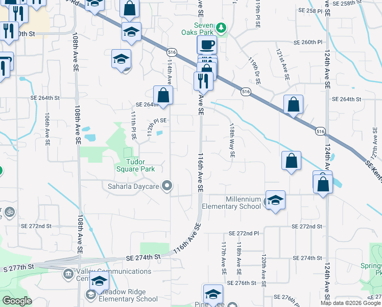 map of restaurants, bars, coffee shops, grocery stores, and more near 26706 115th Avenue Southeast in Kent