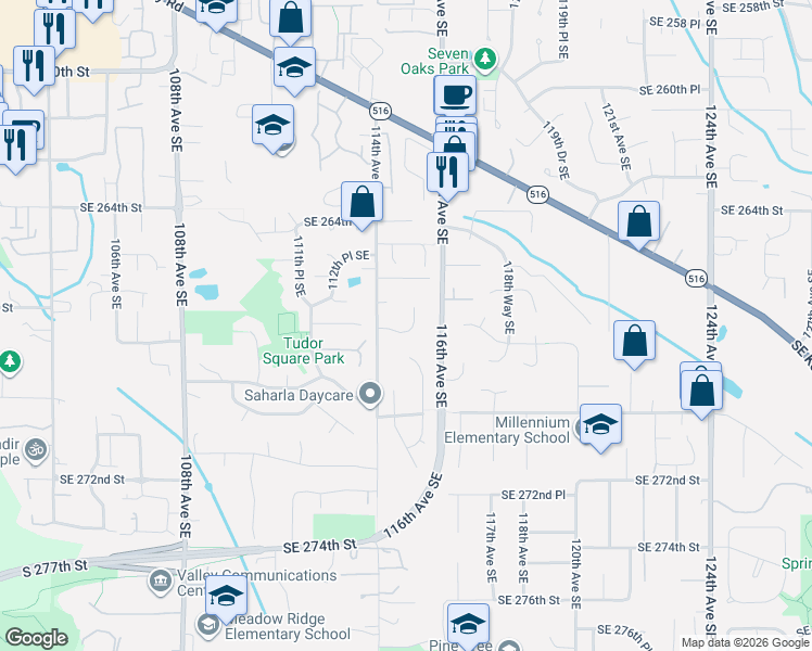 map of restaurants, bars, coffee shops, grocery stores, and more near 26703 115th Avenue Southeast in Kent