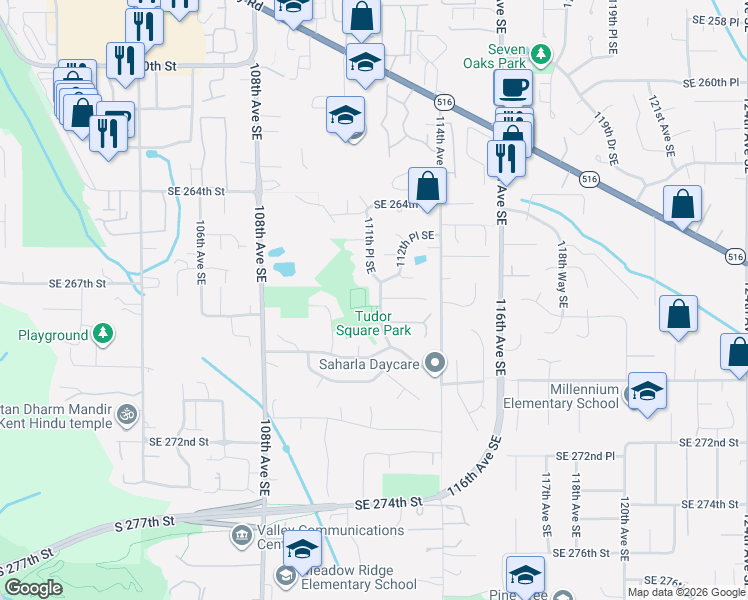 map of restaurants, bars, coffee shops, grocery stores, and more near 11208 Southeast 267th Place in Kent