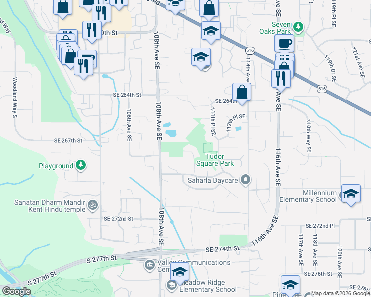 map of restaurants, bars, coffee shops, grocery stores, and more near 26702 110th Avenue Southeast in Kent