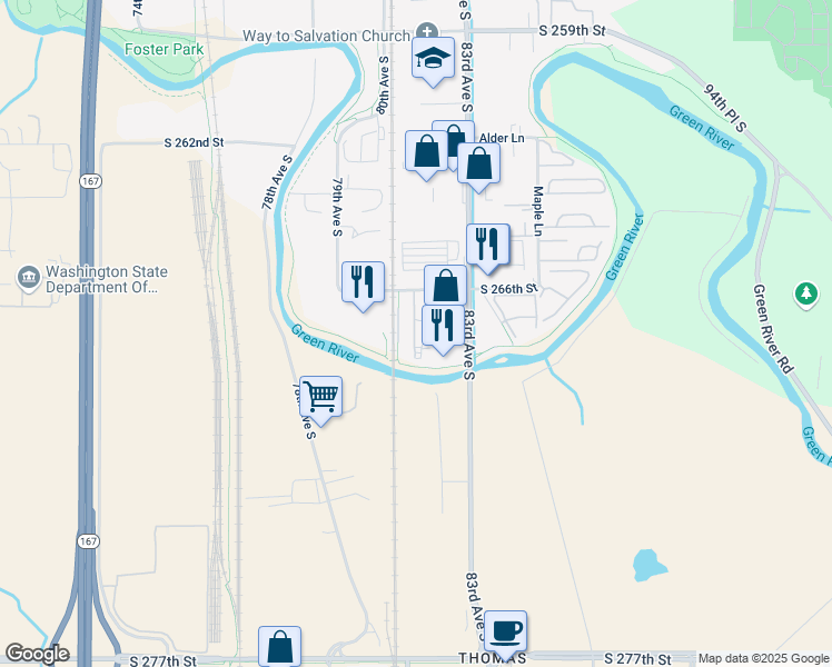 map of restaurants, bars, coffee shops, grocery stores, and more near 1862 Ives Ave in Kent