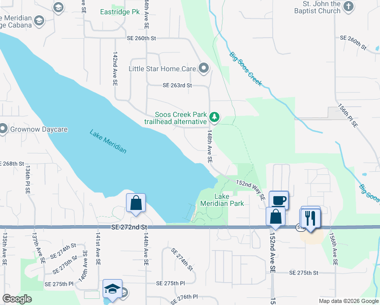 map of restaurants, bars, coffee shops, grocery stores, and more near 14639 Southeast 267th Street in Kent