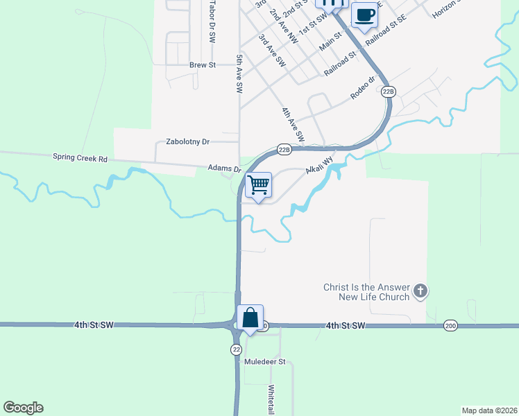 map of restaurants, bars, coffee shops, grocery stores, and more near 100 Alkali way in Killdeer