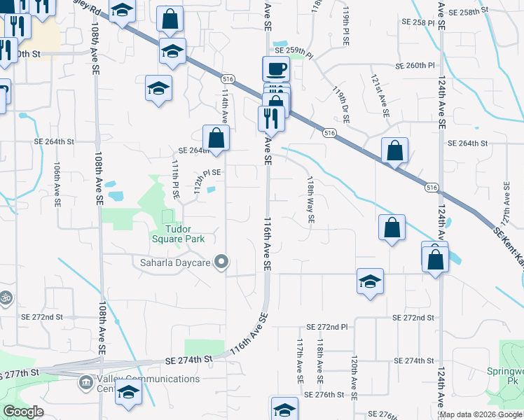 map of restaurants, bars, coffee shops, grocery stores, and more near 26706 115th Avenue Southeast in Kent