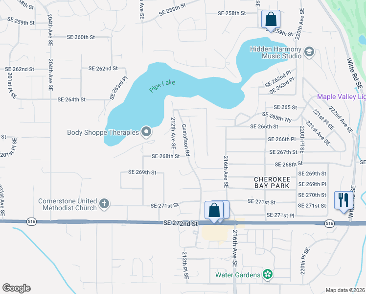 map of restaurants, bars, coffee shops, grocery stores, and more near 26717 213th Place Southeast in Maple Valley