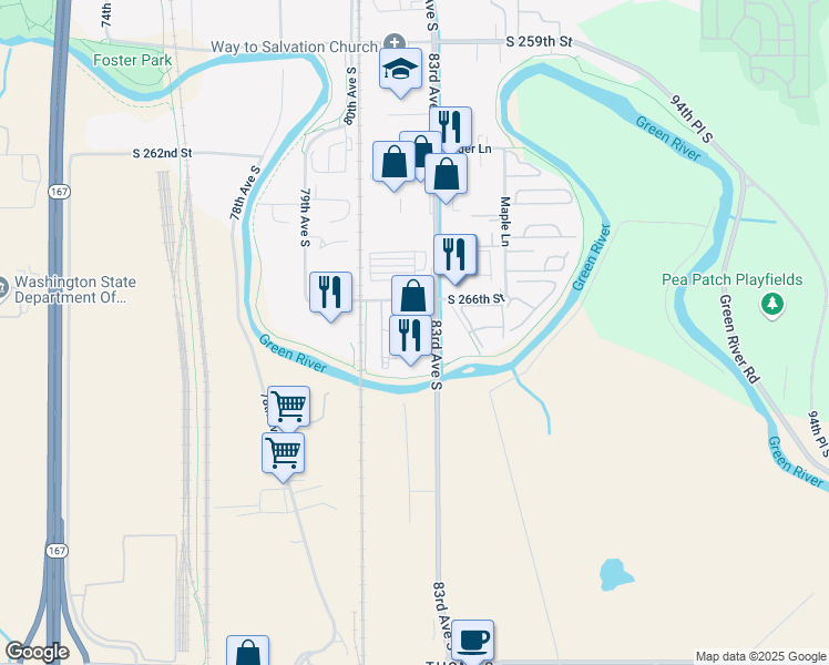 map of restaurants, bars, coffee shops, grocery stores, and more near 1819 Central Avenue South in Kent