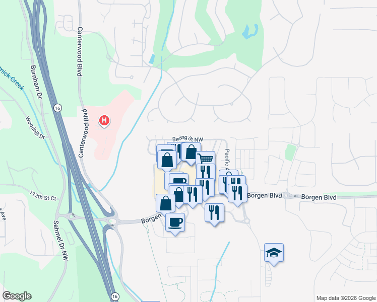 map of restaurants, bars, coffee shops, grocery stores, and more near 4935 Baltic Street Northwest in Gig Harbor