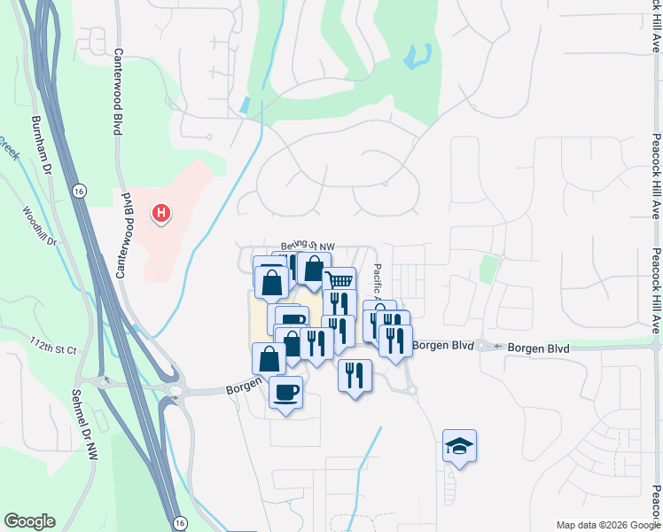 map of restaurants, bars, coffee shops, grocery stores, and more near 4935 Baltic Street Northwest in Gig Harbor