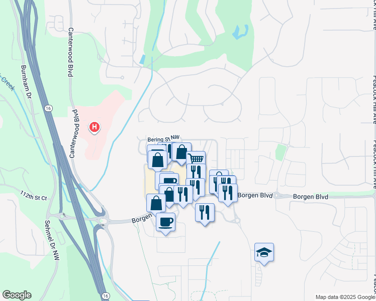 map of restaurants, bars, coffee shops, grocery stores, and more near 4935 Baltic Street Northwest in Gig Harbor