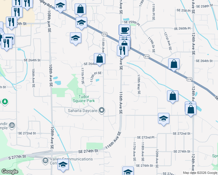 map of restaurants, bars, coffee shops, grocery stores, and more near 26703 115th Avenue Southeast in Kent