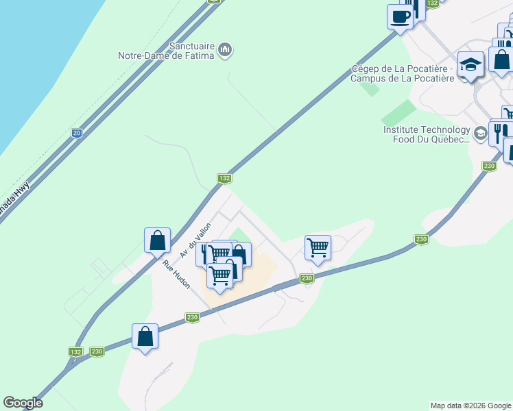 map of restaurants, bars, coffee shops, grocery stores, and more near 712 Rue de Coutances in La Pocatière